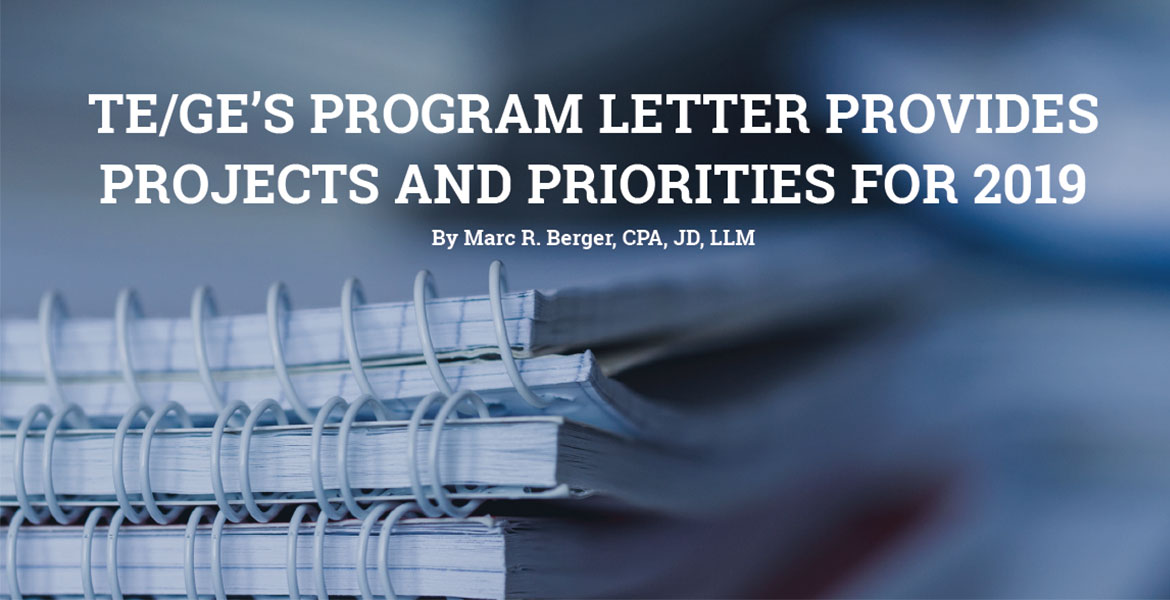 TE/GE's Program Letter Provides Projects and Priorities for 2019